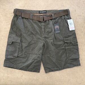 WEATHERPROOF Mens Cargo Shorts Size 40 Dark Olive Belted Utility Workwear